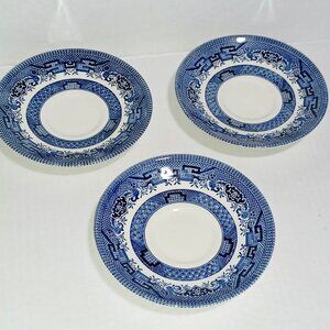 Churchill Blue Lot of Three Blue White Ceramic Saucers Made in England